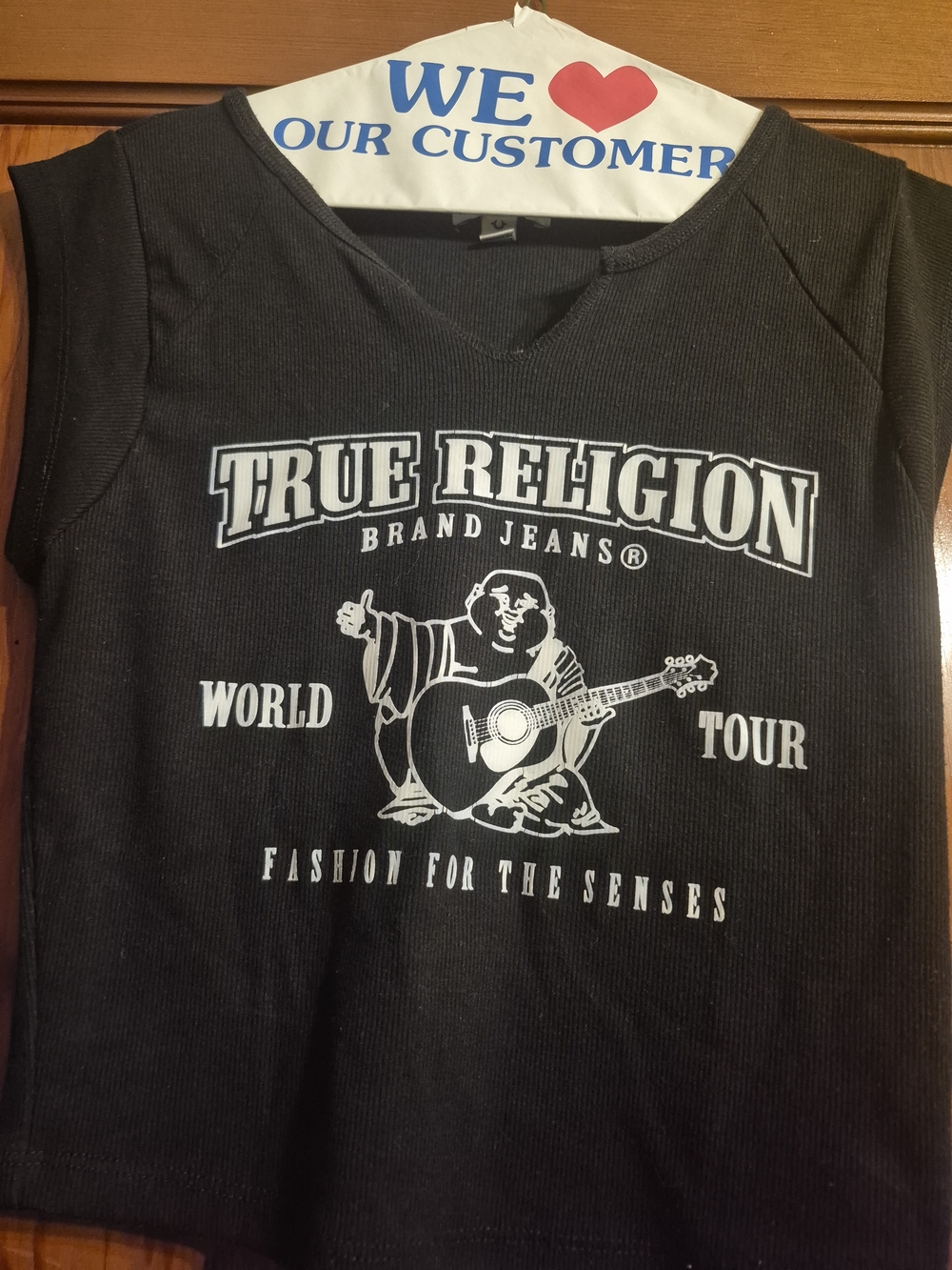 True Religion Black Tee with Red and Blue Logo